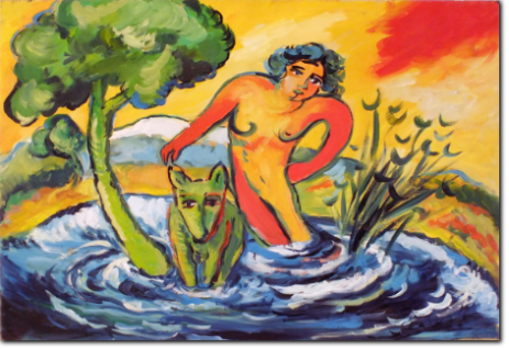Mimmo Germanà - Con Mirò cm 70X90 Anno 1990 Olio su Tela