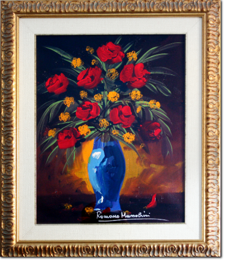Romano Mussolini - Vaso di Fiori cm 45X35 Olio su Tela